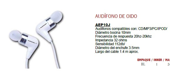 AUDIFONOS CD/MP3/PC/IPOD AUDIOBAHN AEP10
