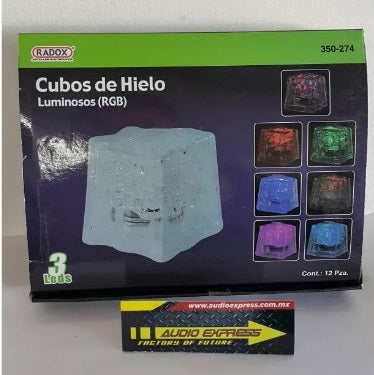CUBO DE HIELO LEDS LUMINOSO COLOR  RGB CAJA 12 PZAS