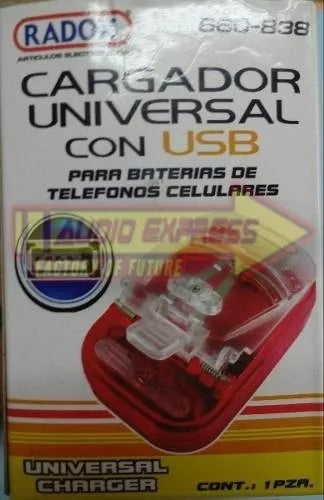 CARGADOR UNIVERSAL DE BATERIA P/TEL CEL. C/USB ROJO