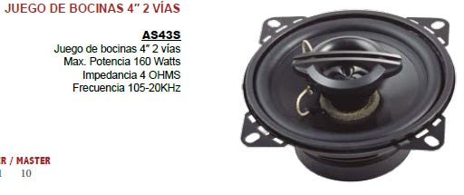 JGO BOCINAS 4 PULGADAS AUDIOBAHN AS43S