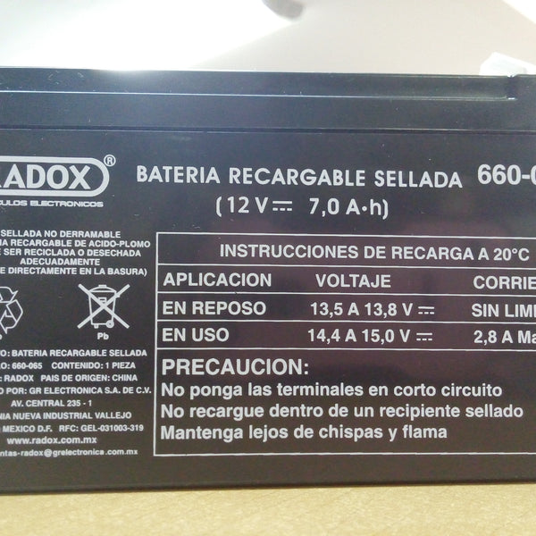 BATERIA RECARGABLE SELLADA 12V 7,0 AMPER